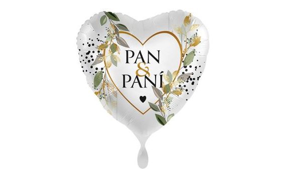 BALÓN FOLIOVÝ - SRDCE - PAN A PANÍ - SVATBA - 43 CM