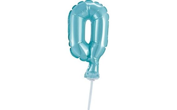 BALLOON FOIL NUMERALS - 0 - LIGHT BLUE 12,5 CM WITH HOLDER