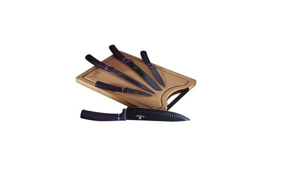 KNIFE SET WITH NON-STICK COATING + CUTTING BOARD 6 PCS PURPLE METALLIC LINE