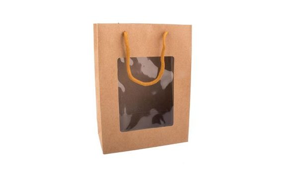 GIFT BAG WITH SEE-THROUGH 14X7X18 CM NATURE