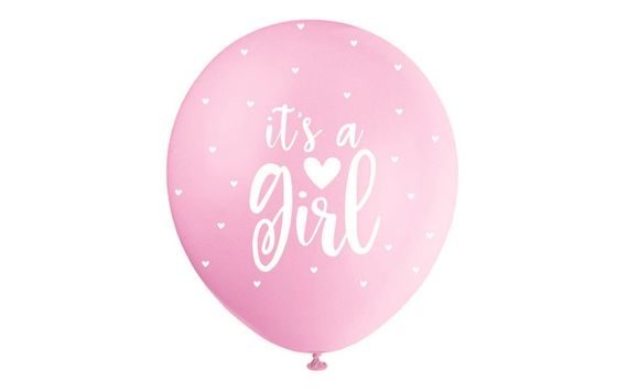 LATEX BALLOONS - "IT'S A GIRL" - HOLKA - PINK AND WHITE - 5 PCS - 30 CM