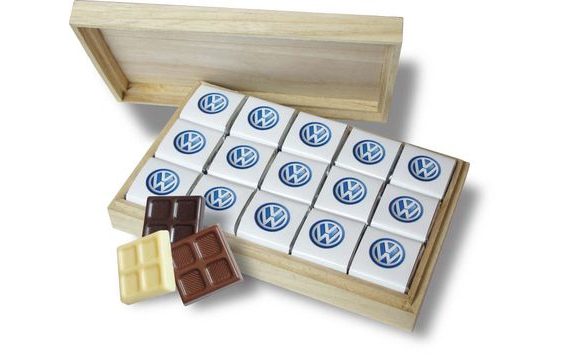 PROMOTIONAL CHOCOLATE SET 45X5G WOODEN BOX WITH YOUR DESIGN/LOGO – FROM 100 PCS