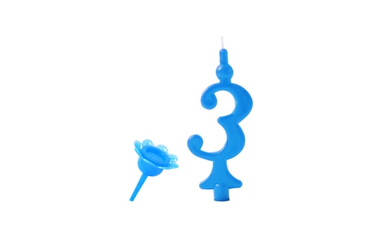 BIRTHDAY CANDLE WITH PRICKING STAND - DIGITS BLUE 3