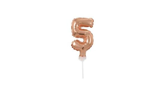 BALLOON FOIL NUMERALS ROSE GOLD - ROSE GOLD 12,5 CM - 5 WITH HOLDER