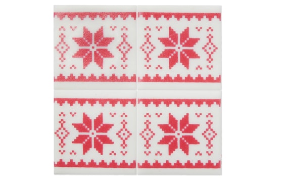 SUGAR SQUARES WINTER PATTERN - NORWEGIAN SWEATER RED 4 PCS