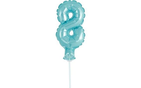 BALÓN FOLIOVÝ ČÍSLICE - 8 - SVĚTLE MODRÁ 12,5 CM S DRŽÁKEM