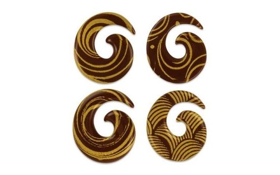 CHOCOLATE DECORATION - SPIRALS WITH GOLD PRINT FLOWERS 10 PCS
