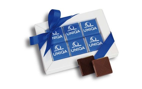 PROMOTIONAL CHOCOLATE SET 12X5G (6X5G) WITH RIBBON FEATURING YOUR DESIGN/LOGO – FROM 250/500 PCS