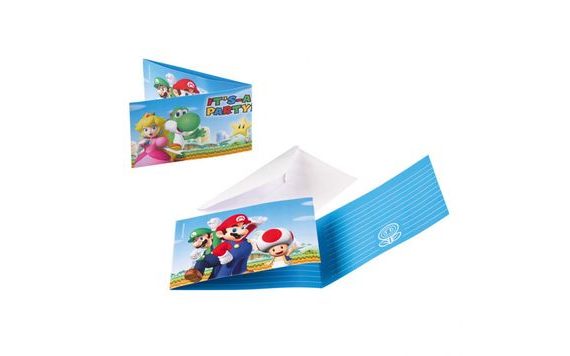 SUPER MARIO PARTY INVITATIONS - 8 PCS