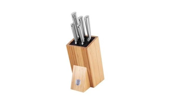 STAINLESS STEEL KNIFE SET IN WOODEN BLOCK - 6 PIECES