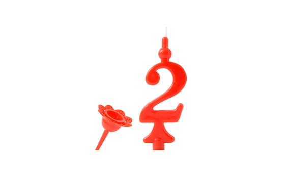 BIRTHDAY CANDLE WITH PRICKING STAND - RED NUMERAL 2