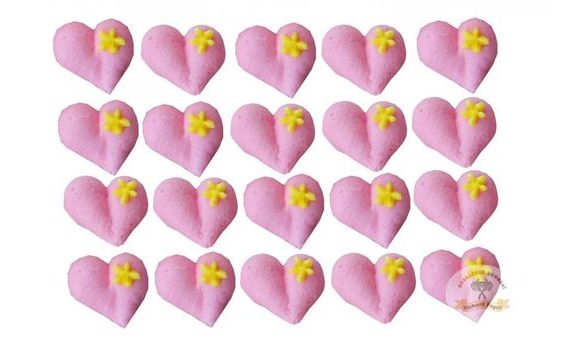 CUKROVÉ DEKORACE RŮŽOVÁ SRDÍČKA S KYTIČKOU