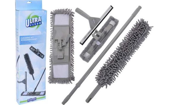 FLOOR, SURFACE AND WINDOW CLEANING SET WITH TELESCOPIC HANDLE - 7 PIECES