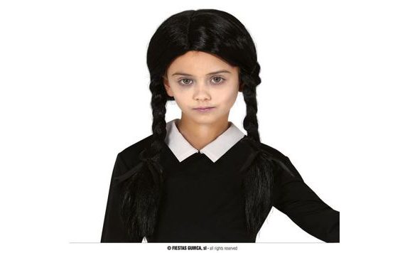 ČIERNA PARUKA S COPÁNKAMI - DETSKÁ - WEDNESDAY - HALLOWEEN