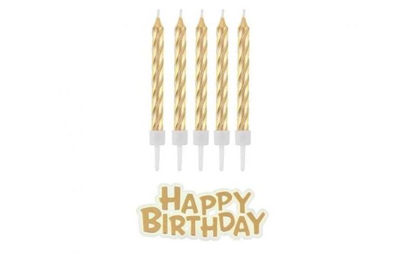 ZLATÉ SVÍČKY K NAROZENINÁM - HAPPY BIRTHDAY - 16 KS - 7 CM