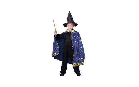 DĚTSKÝ KOUZELNICKÝ MODRÝ PLÁŠŤ S HVĚZDAMI ČARODĚJNICE / HALLOWEEN