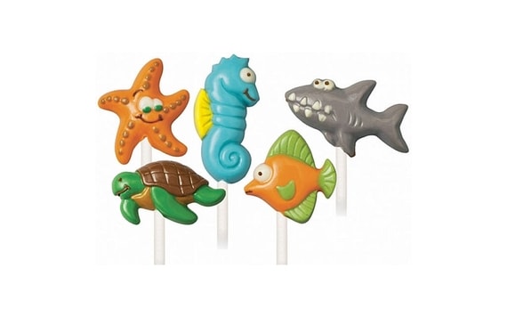 CHOCOLATE MOULDS ON A SHEET SEA CREATURES