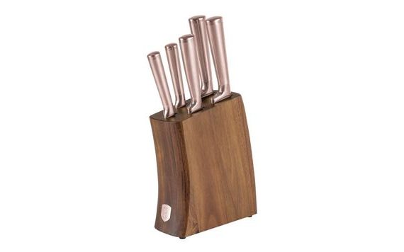 KNIFE SET WITH ACACIA WOOD STAND, 6 PCS TAUPE COLLECTION