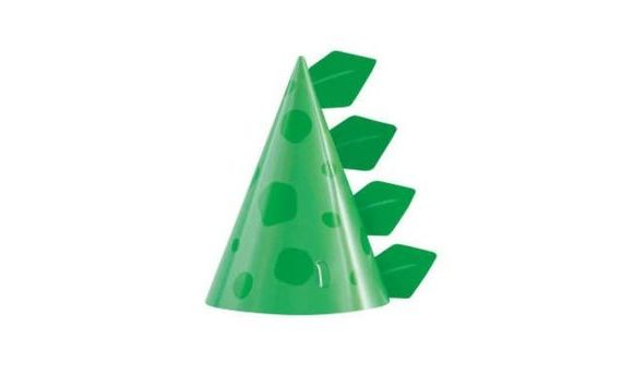 GREEN DINOSAUR PARTY HATS - 8 PCS