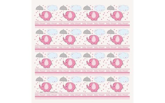 WRAPPING PAPER UMBRELLAPHANTS BABY SHOWER - GIRL 76 CM X 154 CM