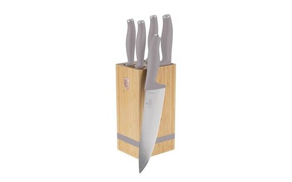 BAMBOO KNIFE SET WITH STAND 6 PCS TAUPE COLLECTION