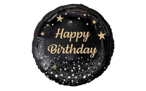 FÓLIA LÉGGÖMB 45 CM KEREK - FEKETE ARANY FELIRATTAL - BOLDOG SZÜLETÉSNAPOT - SZÜLETÉSNAP