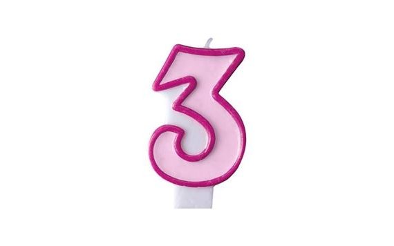 BIRTHDAY CANDLE 3, PINK, 7 CM