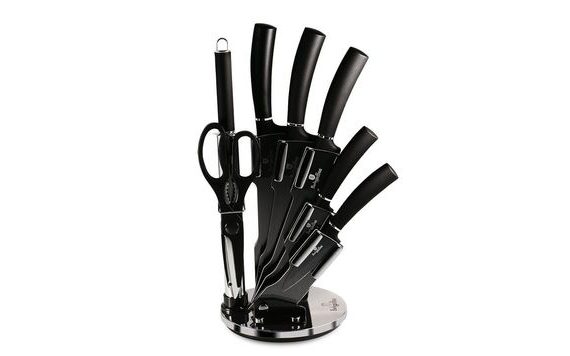 8-PIECE KNIFE SET IN STAND - BLACK SILVER COLLECTION