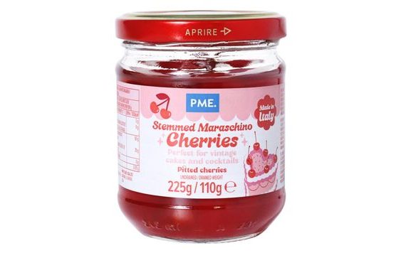 ČERVENÉ MARASCHINOVÉ TŘEŠNĚ SE STOPKAMI (225G)