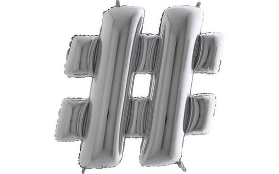 SILVER FOIL BALLOON HASHTAG # SIGN - SILVER 102 CM