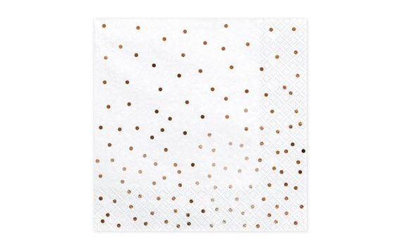 WHITE NAPKINS WITH PINK AND GOLD POLKA DOTS, 33X33CM, 20 PCS