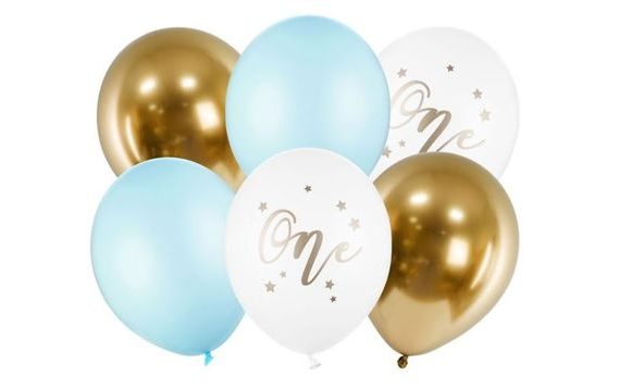 LATEX BALLOON SET - 1ST BIRTHDAY - BOY, 6 PCS - 30CM