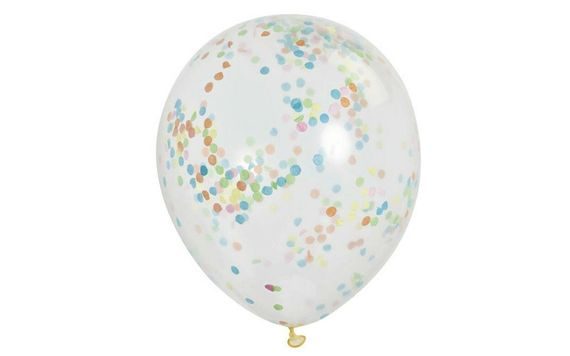 BALLOONS 6 PCS 30 CM - TRANSPARENT WITH COLOURED CONFETTI