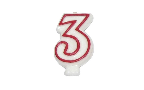 BIRTHDAY CANDLE WITH STICK-ON STAND - NUMBERS 3