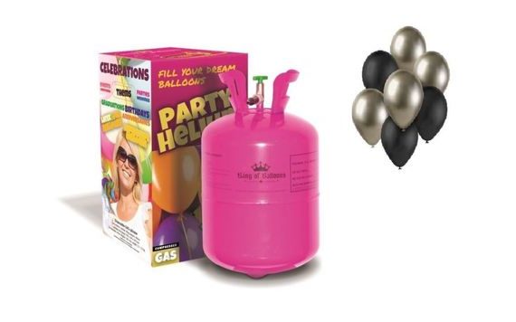 HELIUM A SADA LATEX. BALÓNKŮ -CHROM.PROSECCO,ČERNÁ 7 KS - 30 CM