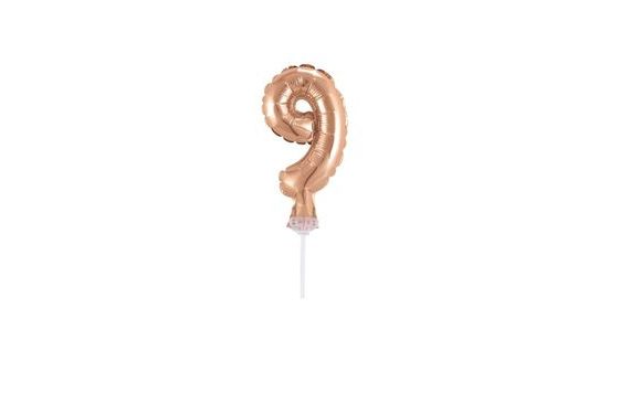 BALLOON FOIL NUMERALS ROSE GOLD - ROSE GOLD 12,5 CM - 9 WITH HOLDER