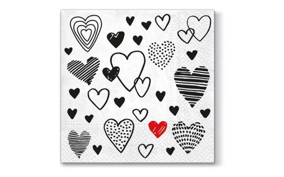 NAPKINS WITH HEARTS - 33X33 CM - 20 PCS