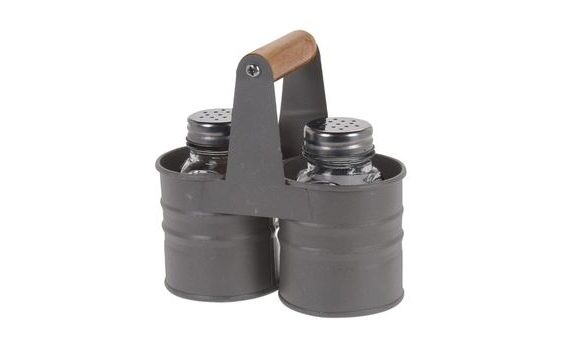 SPICE DISPENSER SET METAL/GLASS 2 PCS