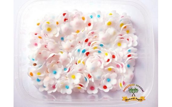 MODELOVANÉ BIELE KVIETKY S FAREBNOU BODKOU 10 G