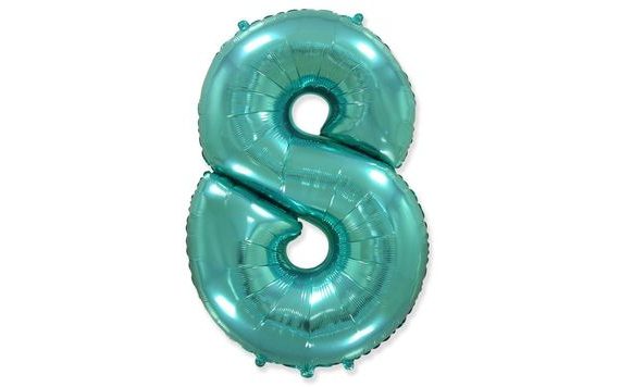 TURQUOISE FOIL BALLOON NUMBER 8 (TIFFANY) 115 CM