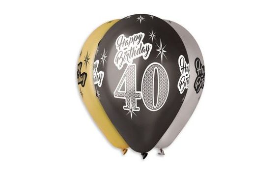 BALÓNKY METALICKÉ 40 LET, HAPPY BIRTHDAY - MIX BAREV - 30 CM (5 KS)