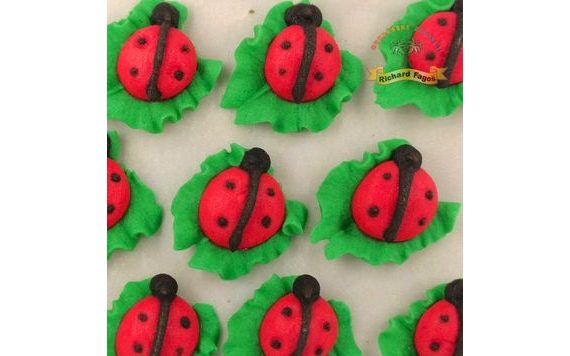 SUGAR LADYBIRD DECORATIONS ON A LEAF
