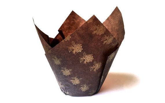 MUFFIN WRAP TULIP BROWN WITH GOLDEN FLOWERS (10 PC.)