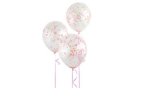 BALLOONS 30 CM - TRANSPARENT WITH NEON CONFETTI - 6 PCS