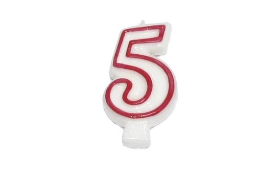 BIRTHDAY CANDLE WITH PINCH STAND - DIGITS 5