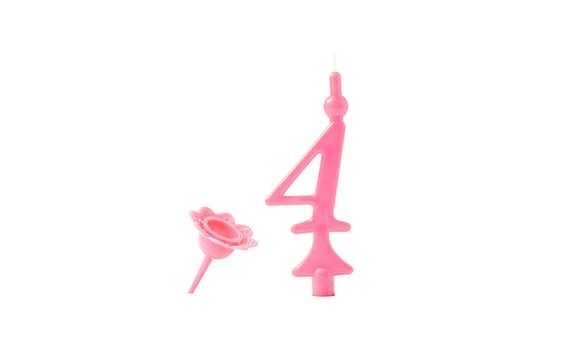 BIRTHDAY CANDLE WITH PRICKING STAND - NUMBERS PINK 4