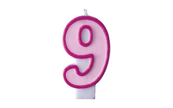 BIRTHDAY CANDLE 9, PINK, 7 CM
