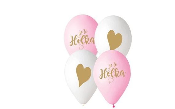 BALLOON WITH CZECH PRINT JE TO HOLKA! - PINK AND WHITE - 30 CM - 5 PCS