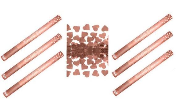 KONFETY 60CM - 6KS METALICKÉ RŮŽOVO ZLATÉ / ROSE GOLD SRDCE - SVATBA