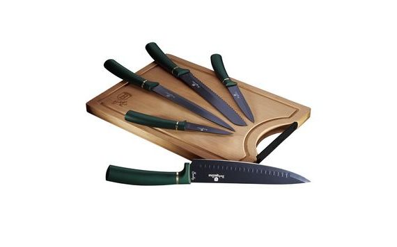 EMERALD COLLECTION NON-STICK KNIFE SET + CUTTING BOARD - 6 PCS
